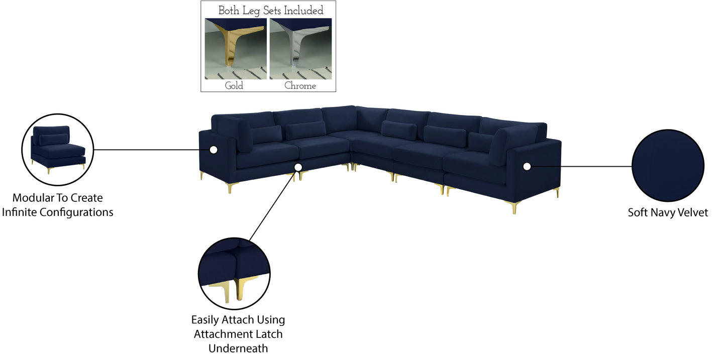 alina navy velvet modular sectional (6 boxes) sec6a