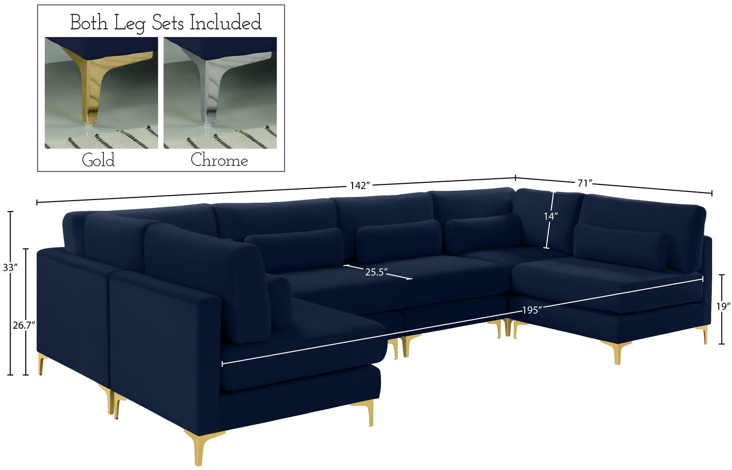 alina navy velvet modular sectional (6 boxes) sec6c