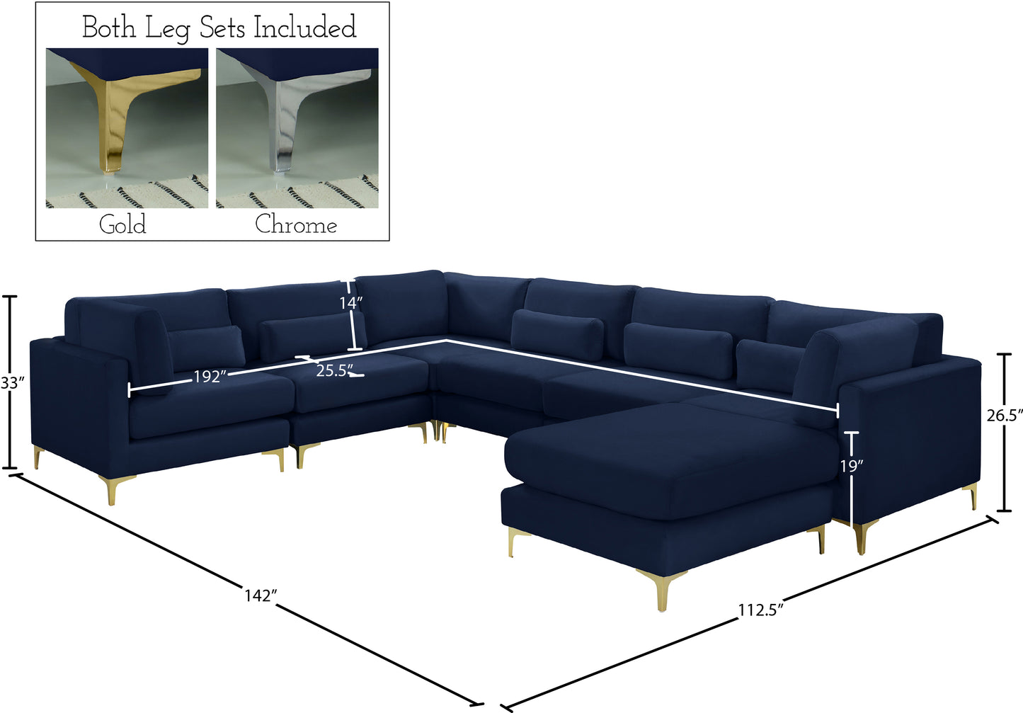 alina navy velvet modular sectional (7 boxes) sec7a