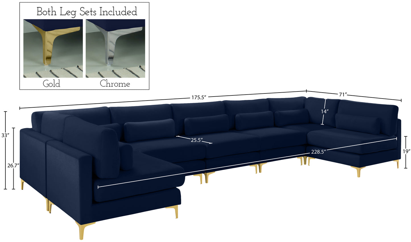 alina navy velvet modular sectional (7 boxes) sec7b