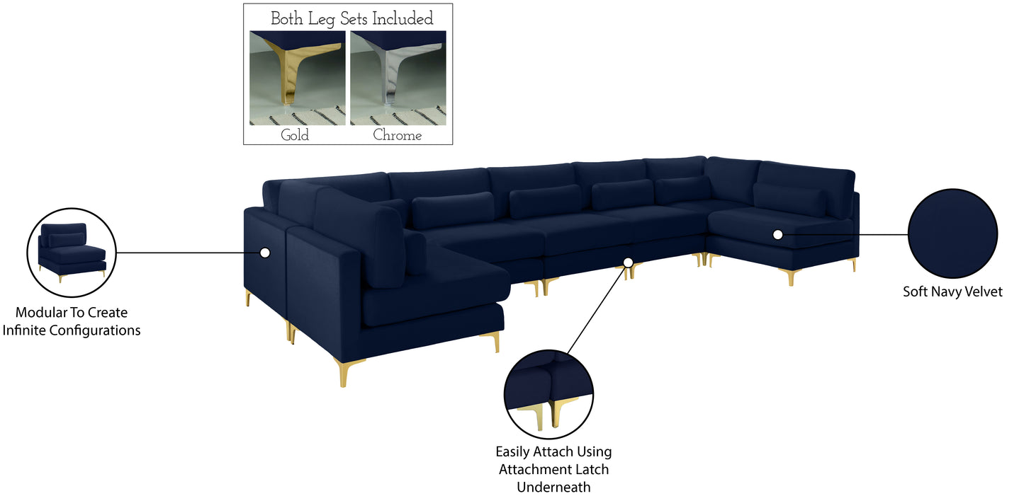 alina navy velvet modular sectional (7 boxes) sec7b