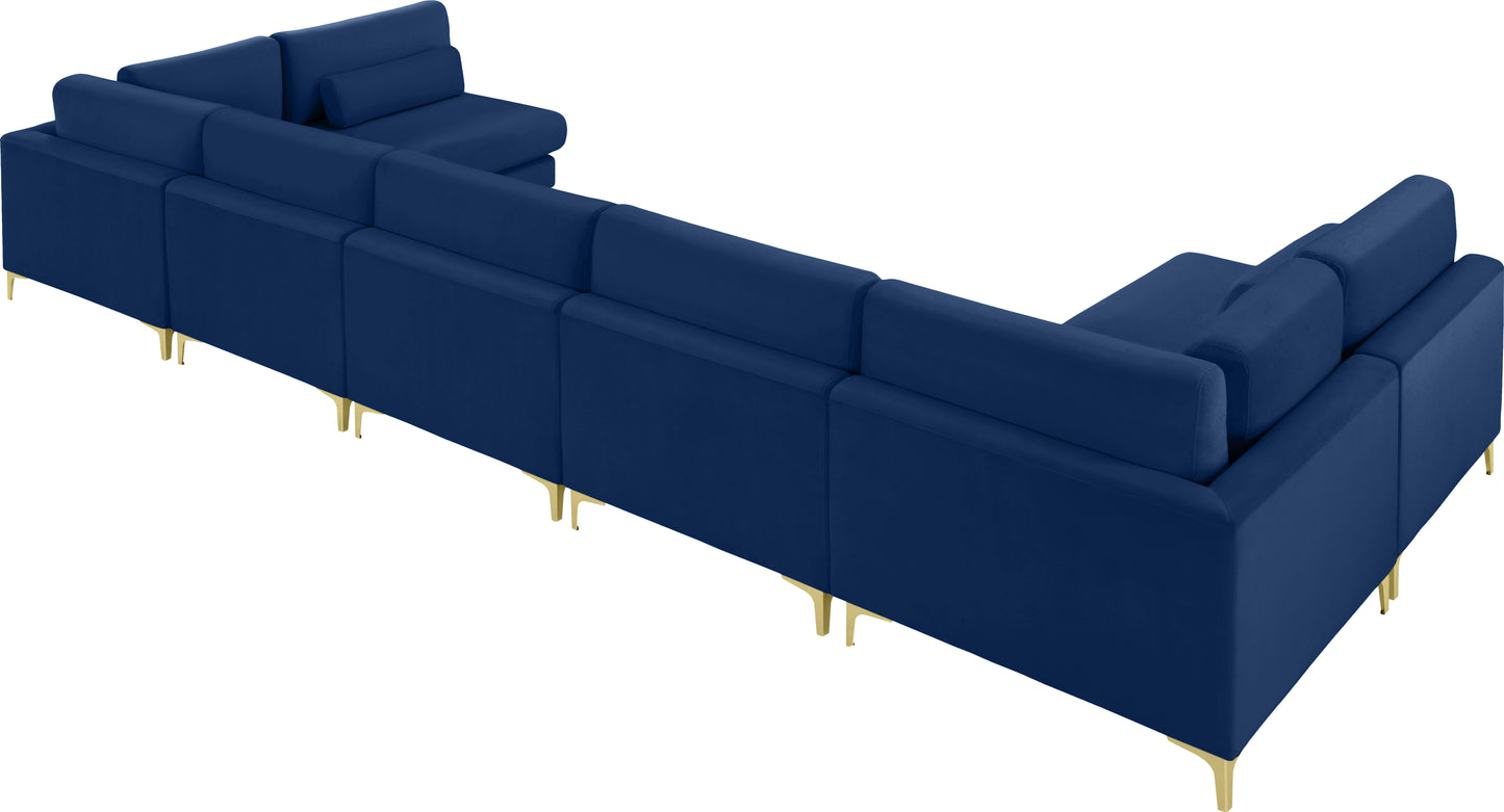 alina navy velvet modular sectional (7 boxes) sec7b