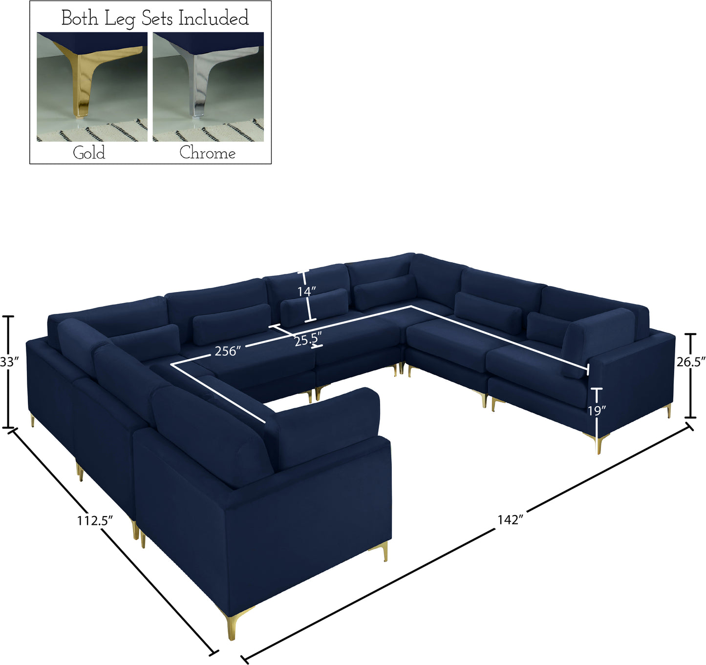 alina navy velvet modular sectional (8 boxes) sec8a