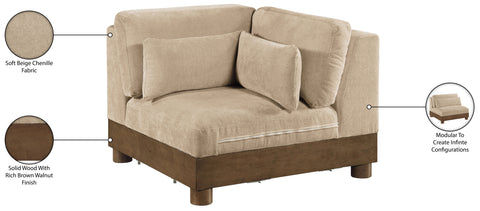 Kira Beige Chenille Fabric Upholstered Corner Chair, 1 Piece