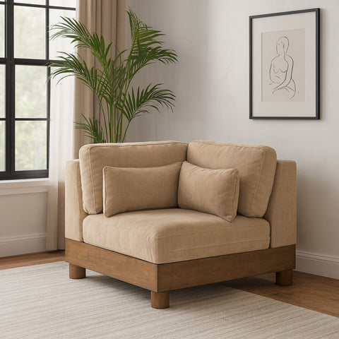 Kira Beige Chenille Fabric Upholstered Corner Chair, 1 Piece