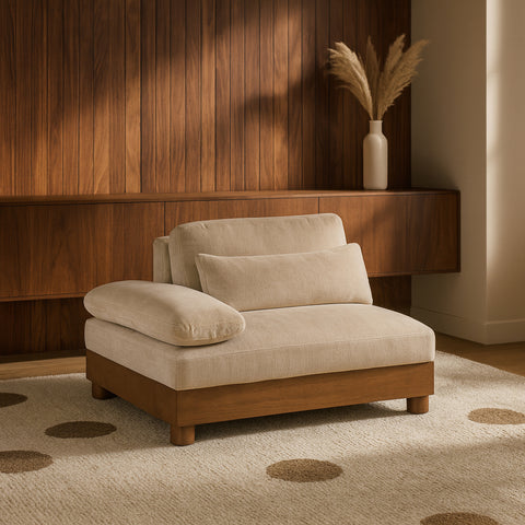 Kira Beige Chenille Fabric Upholstered Left Arm Chair, 1 Piece