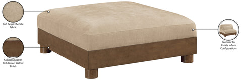 Kira Beige Chenille Fabric Upholstered Ottoman, 1 Piece