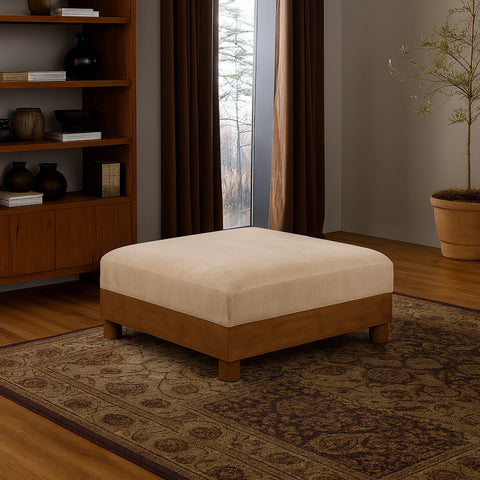 Kira Beige Chenille Fabric Upholstered Ottoman, 1 Piece
