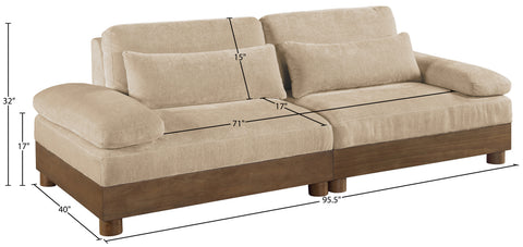 Kira 95.5" Beige Chenille Fabric Upholstered Sofa, 2-Piece