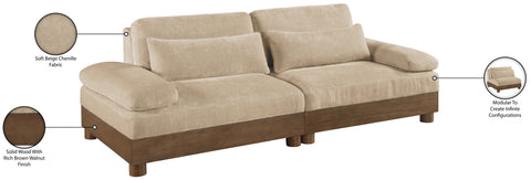 Kira 95.5" Beige Chenille Fabric Upholstered Sofa, 2-Piece