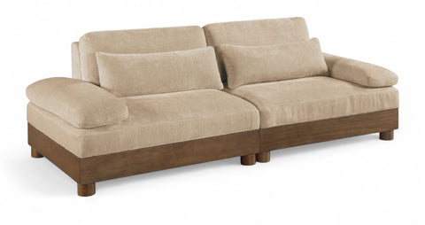 Kira 95.5" Beige Chenille Fabric Upholstered Sofa, 2-Piece