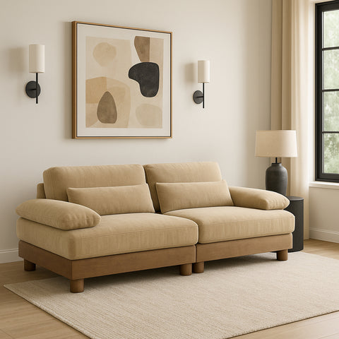 Kira 95.5" Beige Chenille Fabric Upholstered Sofa, 2-Piece