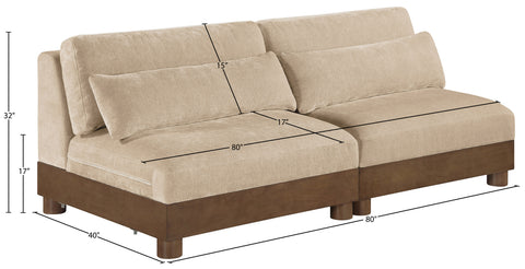 Kira 80" Beige Chenille Fabric Upholstered Sofa, 2-Piece