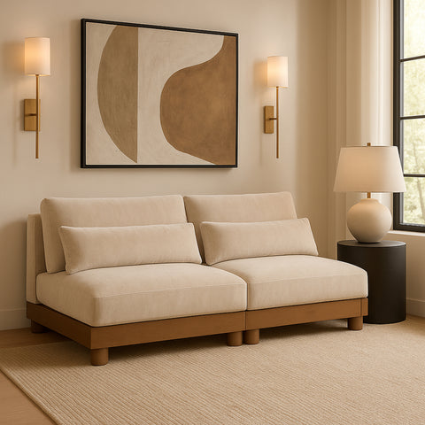 Kira 80" Beige Chenille Fabric Upholstered Sofa, 2-Piece