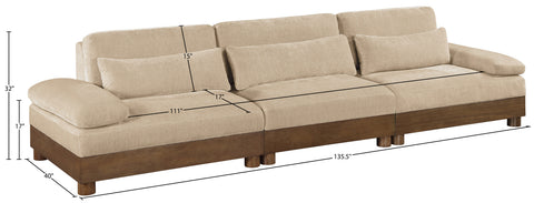 Kira 135.5" Beige Chenille Fabric Upholstered Sofa, 3-Piece