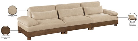 Kira 135.5" Beige Chenille Fabric Upholstered Sofa, 3-Piece