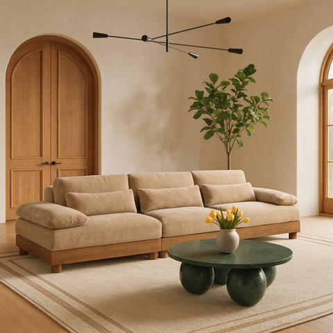 Kira 135.5" Beige Chenille Fabric Upholstered Sofa, 3-Piece