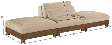Kira 120" Beige Chenille Fabric Upholstered Sofa, 3-Piece (Style 2)