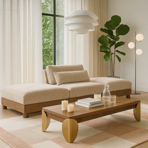 Kira 120" Beige Chenille Fabric Upholstered Sofa, 3-Piece (Style 2)