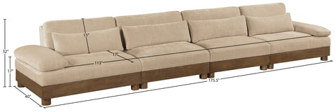 Kira 175.5" Beige Chenille Fabric Upholstered Sofa, 4-Piece