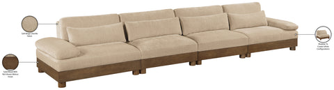 Kira 175.5" Beige Chenille Fabric Upholstered Sofa, 4-Piece