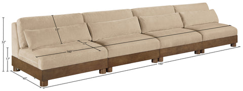 Kira 160" Beige Chenille Fabric Upholstered Sofa, 4-Piece