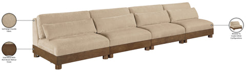 Kira 160" Beige Chenille Fabric Upholstered Sofa, 4-Piece