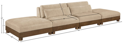 Kira 160" Beige Chenille Fabric Upholstered Sofa, 4-Piece (Style 2)