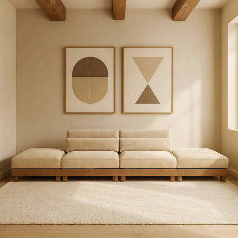 Kira 160" Beige Chenille Fabric Upholstered Sofa, 4-Piece (Style 2)