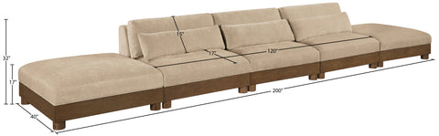 Kira 200" Beige Chenille Fabric Upholstered Sofa, 5-Piece