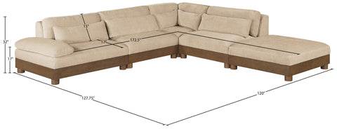Kira 120" Beige Chenille Fabric Upholstered Sectional, 5-Piece