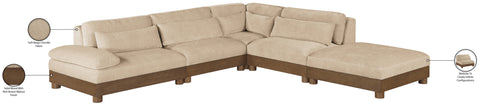 Kira 120" Beige Chenille Fabric Upholstered Sectional, 5-Piece