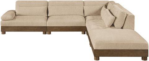 Kira 120" Beige Chenille Fabric Upholstered Sectional, 5-Piece