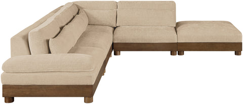 Kira 120" Beige Chenille Fabric Upholstered Sectional, 5-Piece