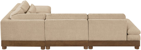 Kira 120" Beige Chenille Fabric Upholstered Sectional, 5-Piece