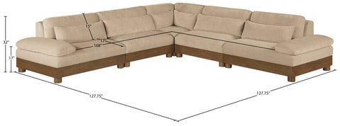 Kira 127.75" Beige Chenille Fabric Upholstered Sectional, 5-Piece