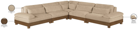 Kira 127.75" Beige Chenille Fabric Upholstered Sectional, 5-Piece