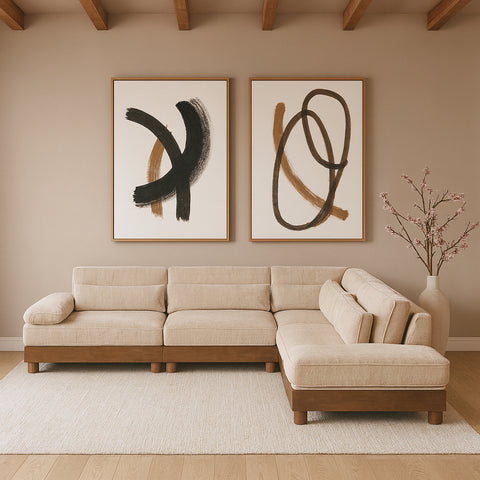 Kira 127.75" Beige Chenille Fabric Upholstered Sectional, 5-Piece