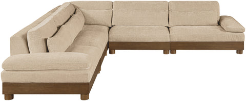 Kira 127.75" Beige Chenille Fabric Upholstered Sectional, 5-Piece