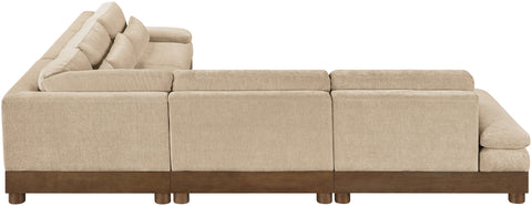 Kira 127.75" Beige Chenille Fabric Upholstered Sectional, 5-Piece