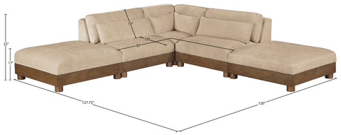 Kira 120" Beige Chenille Fabric Upholstered Sectional, 5-Piece (Style 2)