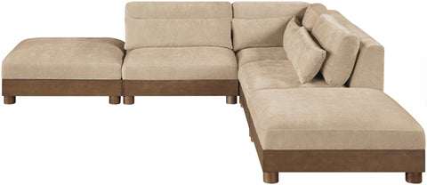 Kira 120" Beige Chenille Fabric Upholstered Sectional, 5-Piece (Style 2)