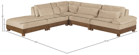 Kira 127.75" Beige Chenille Fabric Upholstered Sectional, 5-Piece (Style 2)