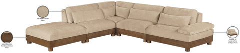 Kira 127.75" Beige Chenille Fabric Upholstered Sectional, 5-Piece (Style 2)