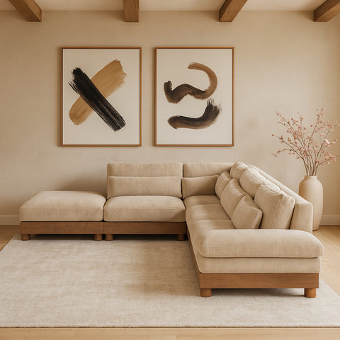 Kira 127.75" Beige Chenille Fabric Upholstered Sectional, 5-Piece (Style 2)