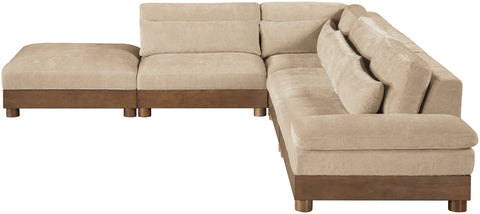 Kira 127.75" Beige Chenille Fabric Upholstered Sectional, 5-Piece (Style 2)