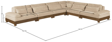 Kira 167.75" Beige Chenille Fabric Upholstered Sectional, 6-Piece