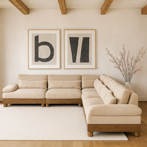 Kira 167.75" Beige Chenille Fabric Upholstered Sectional, 6-Piece