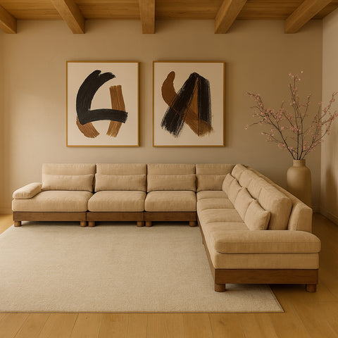 Kira 167.75" Beige Chenille Fabric Upholstered Sectional, 7-Piece