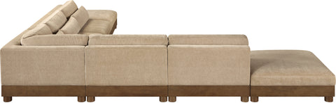 Kira 160" Beige Chenille Fabric Upholstered Sectional, 7-Piece